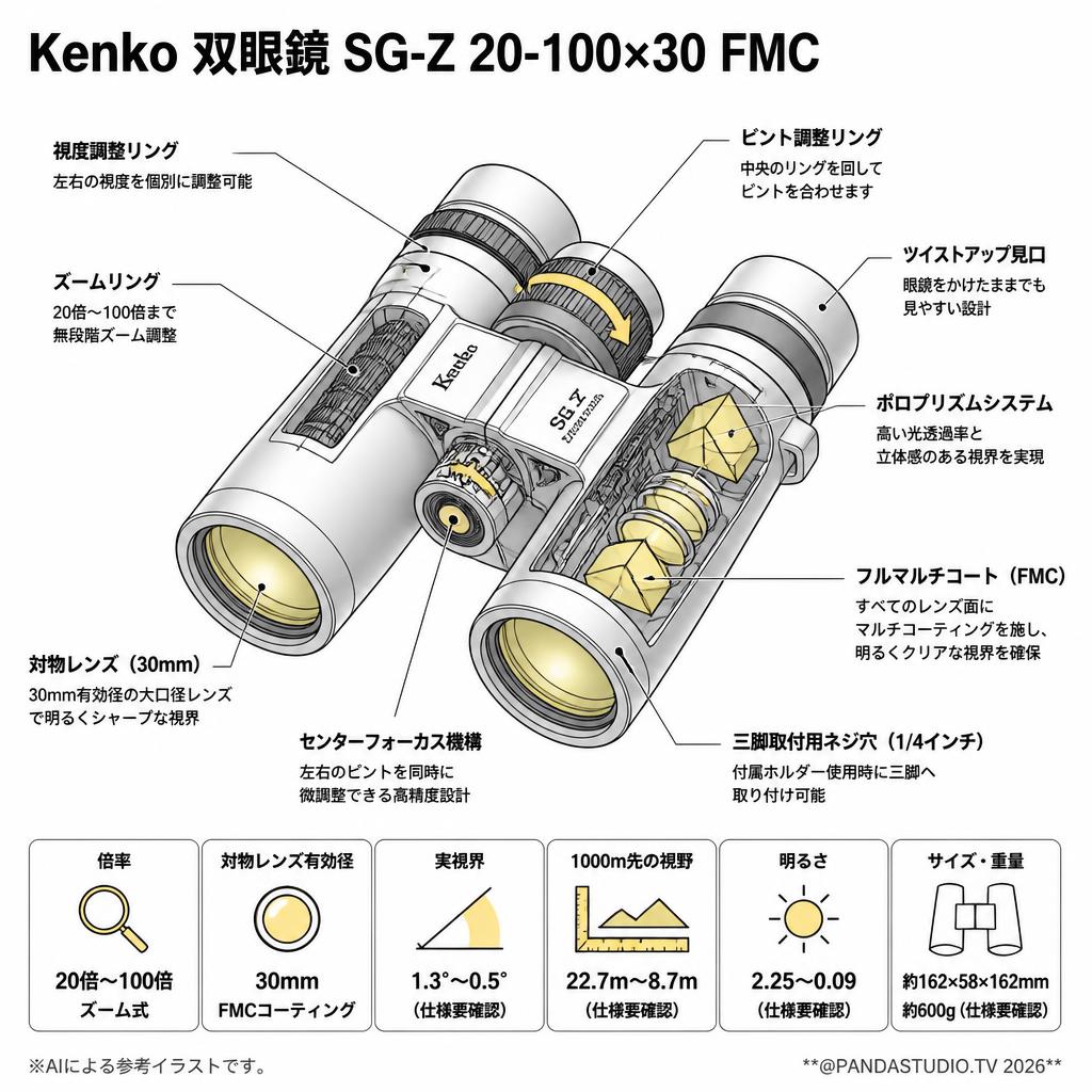 【20%ポイントバック実施中】Kenko 双眼鏡 SG-Z 20-100×30 FMC スペック