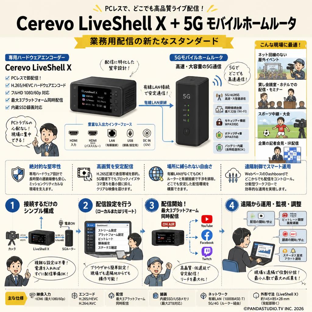 Cerevo LiveShell X ＋ 5G モバイルホームルータ 概要