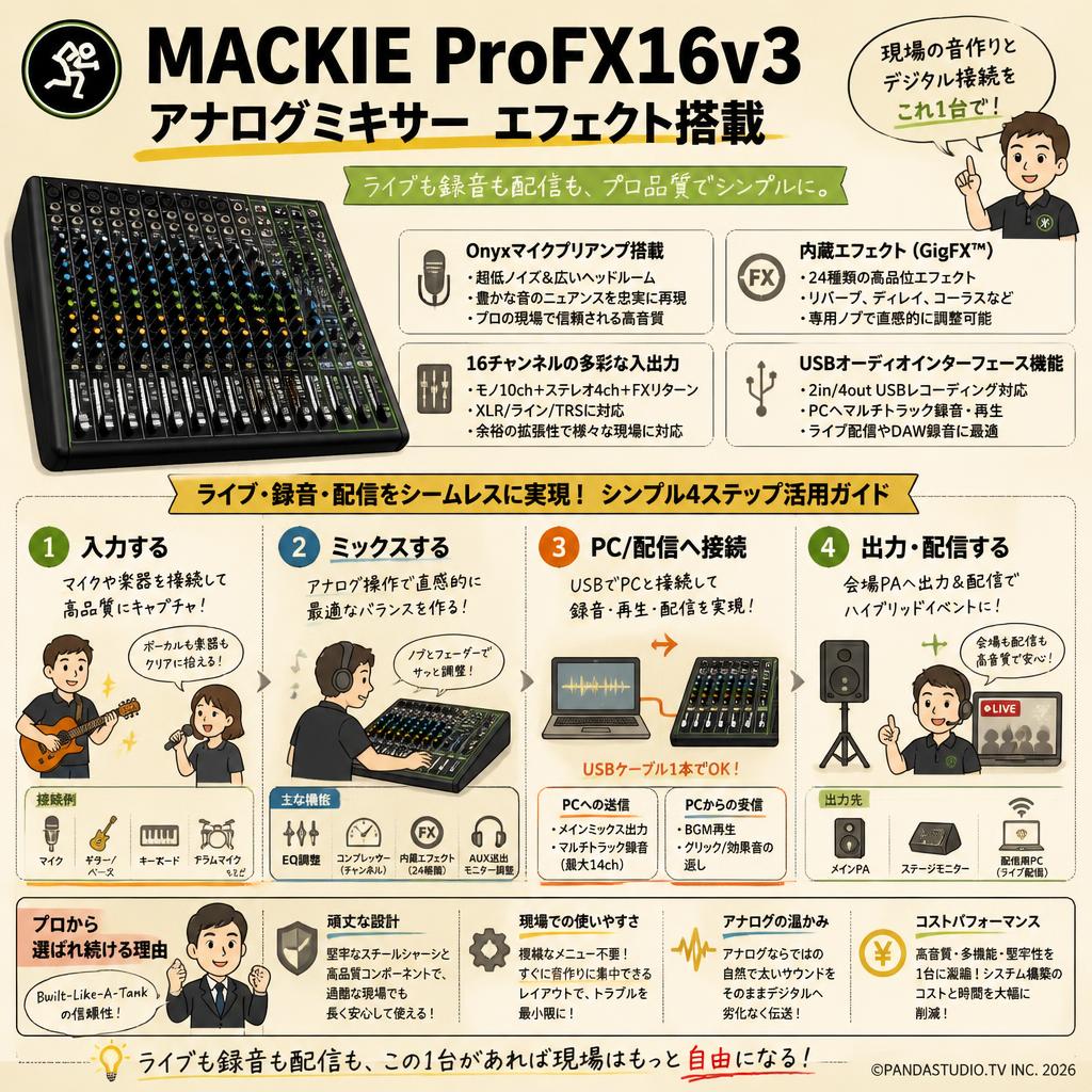 MACKIE ProFX16v3 アナログミキサー エフェクト搭載 | パンダスタジオ