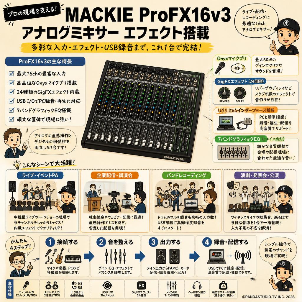 MACKIE ProFX16v3 アナログミキサー エフェクト搭載 | パンダスタジオ