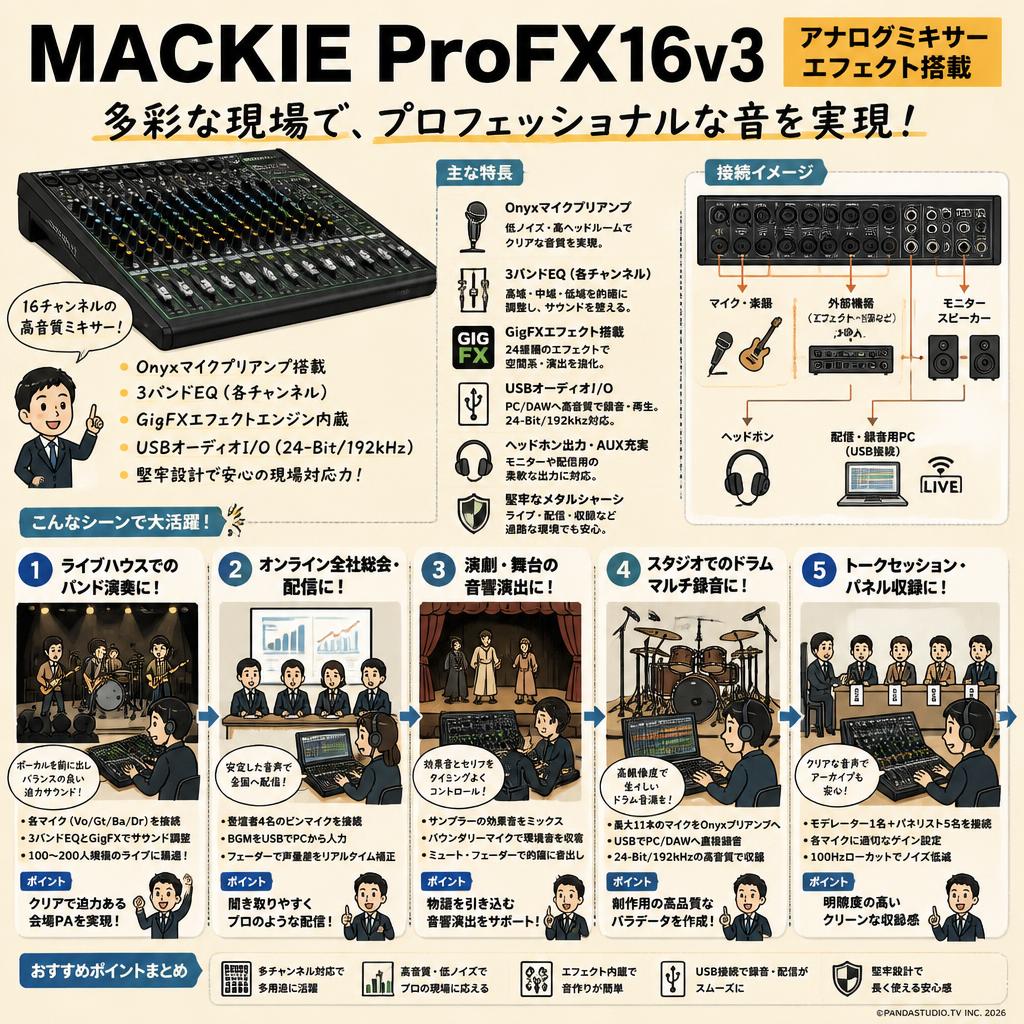 MACKIE ProFX16v3 アナログミキサー エフェクト搭載 | パンダスタジオ