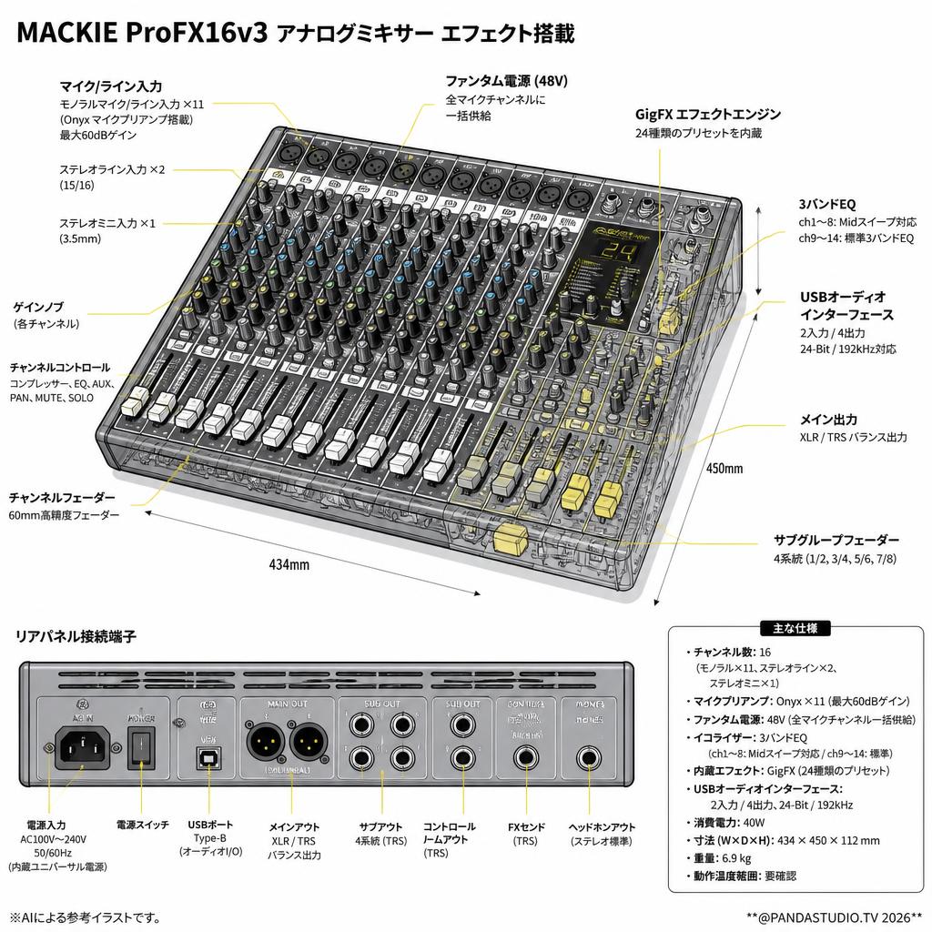 MACKIE ProFX16v3 アナログミキサー エフェクト搭載 | パンダスタジオ