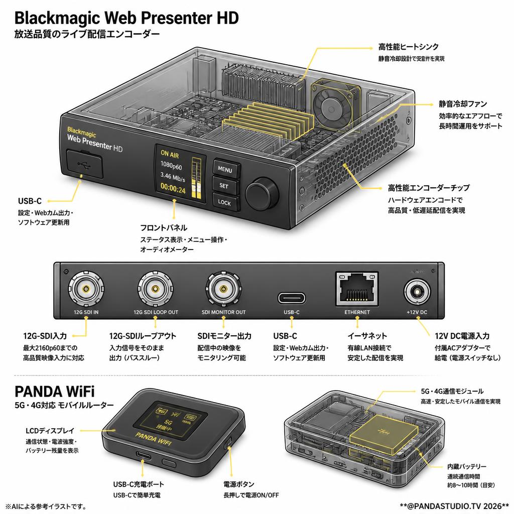Blackmagic Web Presenter HD / 5G・4G対応 PANDA WiFi スペック