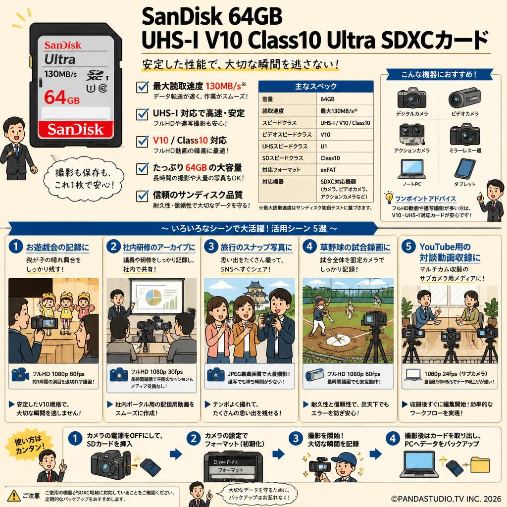 Sandisk 64GB UHS-I V10 Class10 Ultra 130MB/s SDXCカード 用途
