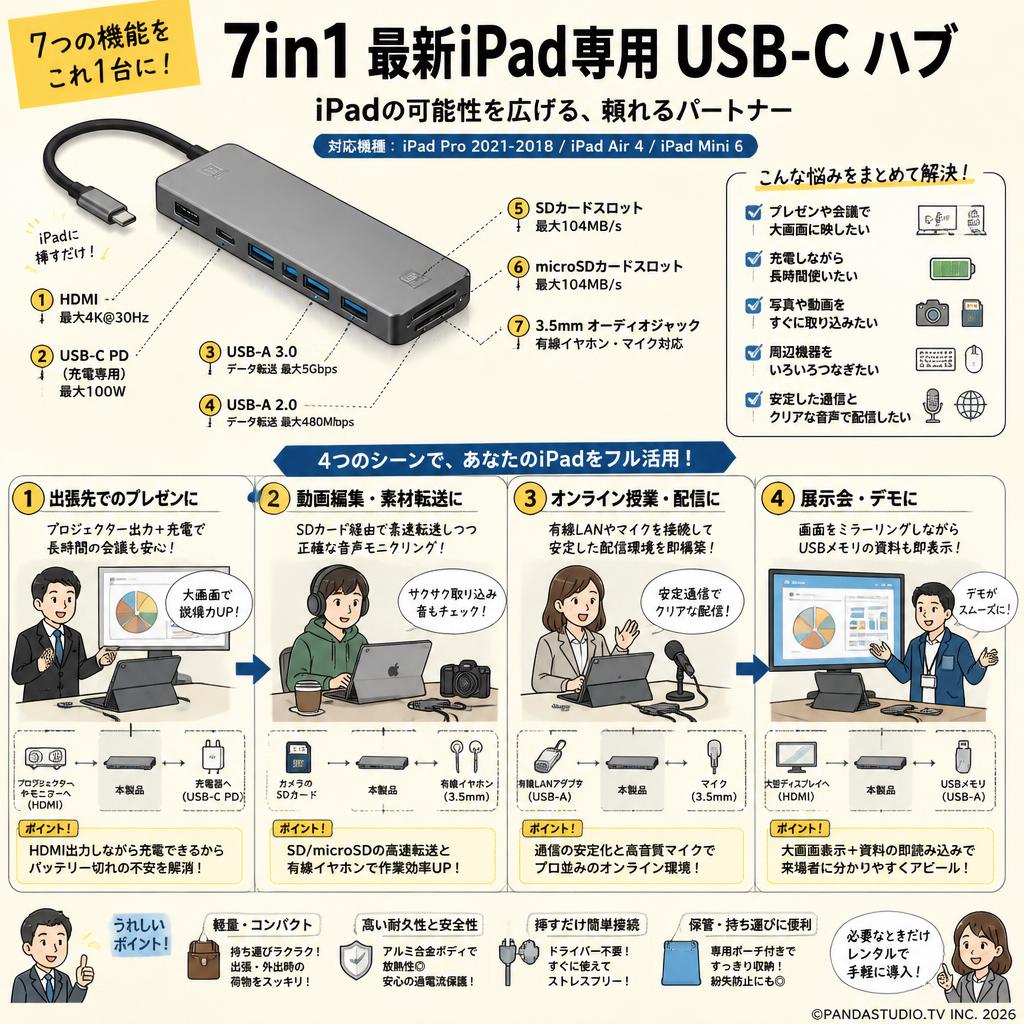 7in1 最新iPad Pro 2021-2018/iPad Air 4/iPad Mini 6 専用 USB-C ハブ おもな対象のお客様