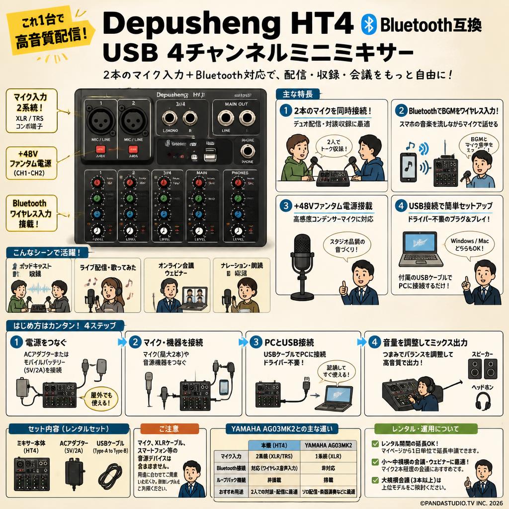 Depusheng HT4 Bluetooth互換 USB 4チャンネルミニミキサー FAQ（よくある質問と答え）