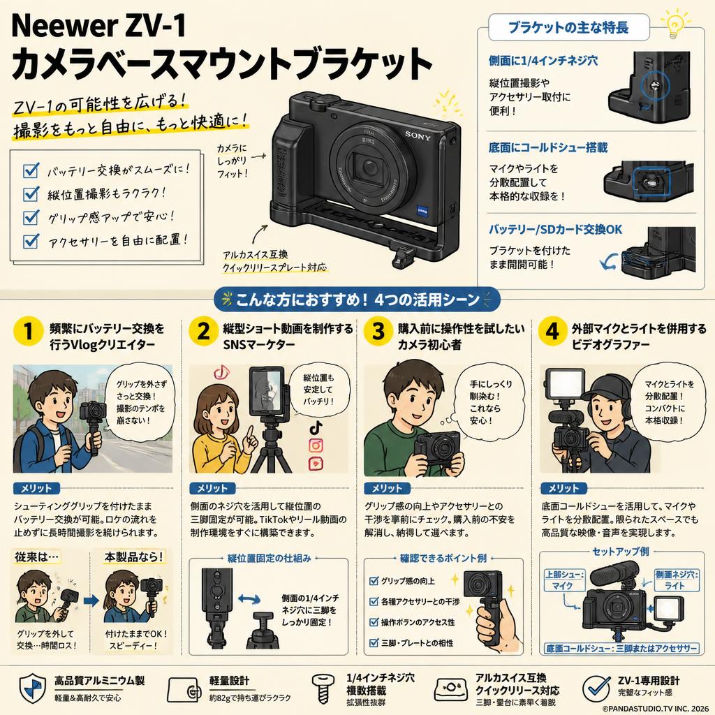 Neewer ZV-1 カメラベースマウントブラケット おもな対象のお客様