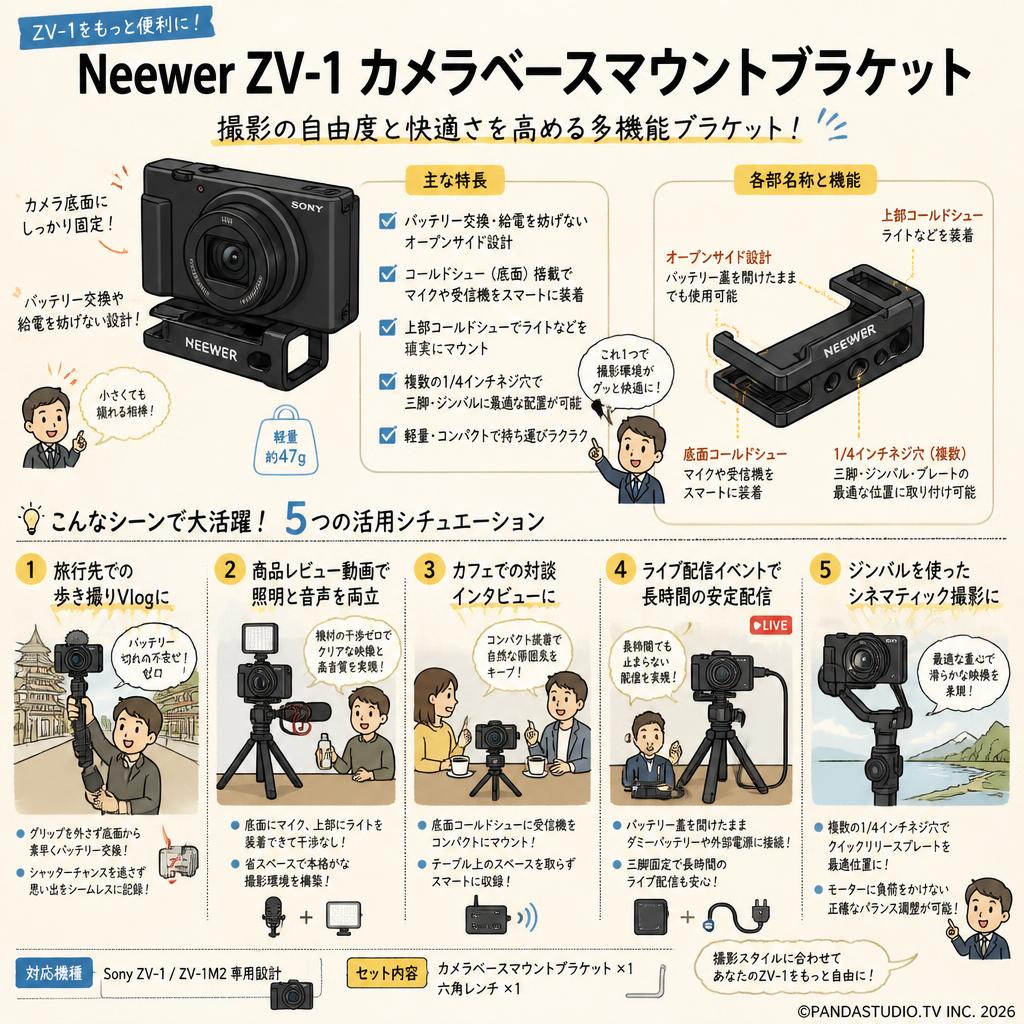 Neewer ZV-1 カメラベースマウントブラケット 用途