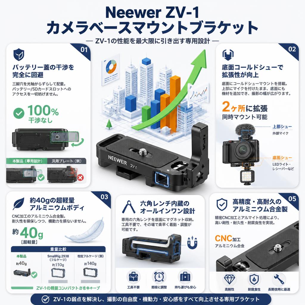 Neewer ZV-1 カメラベースマウントブラケット セールスポイント