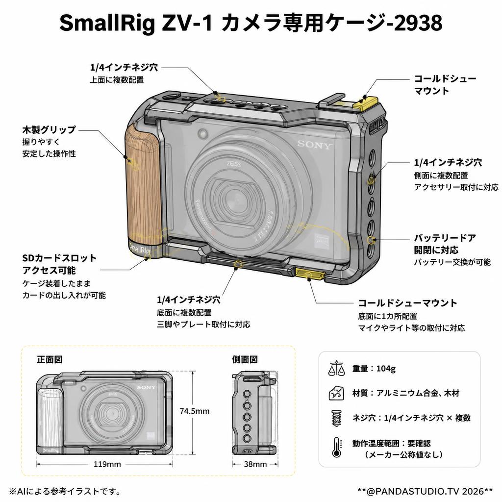 SmallRig ZV-1 カメラ専用ケージ-2938 スペック