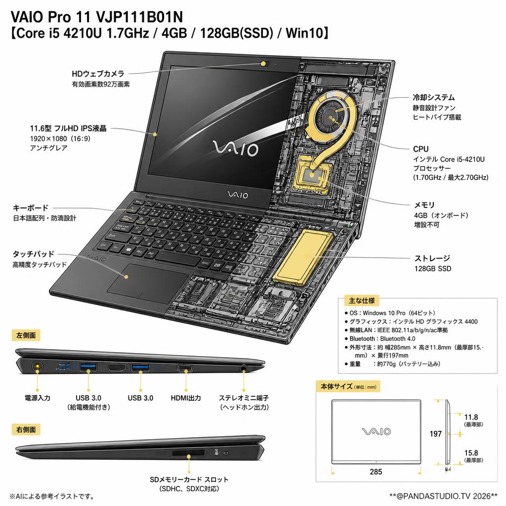 VAIO Pro 11 VJP111B01N 【Core i5 4210U 1.7GHz / 4GB / 128GB(SSD