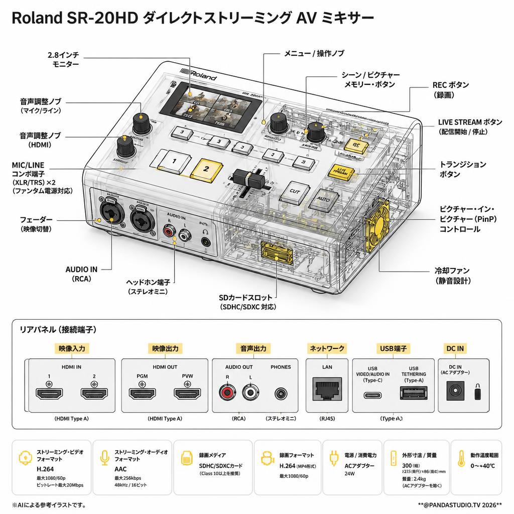Roland SR-20HD ダイレクトストリーミング AV ミキサー スペック
