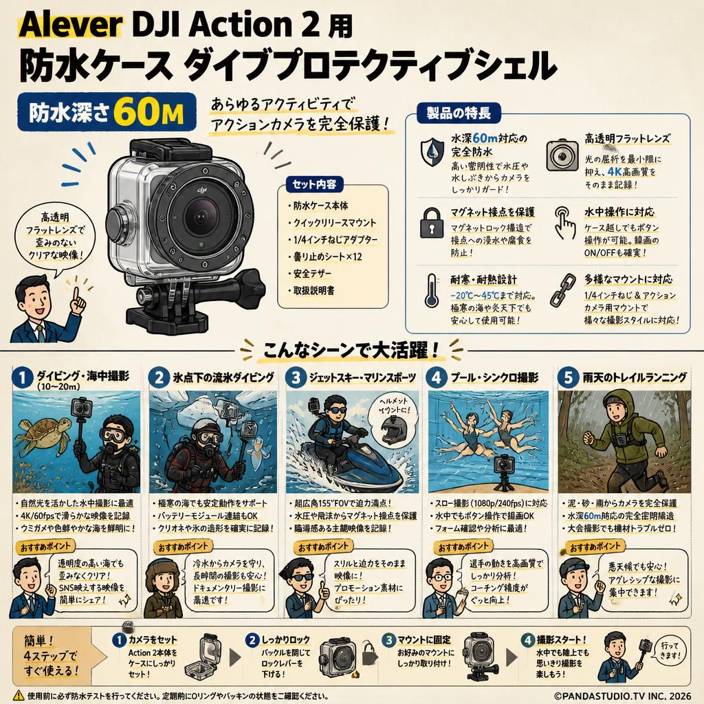 Alever DJI Action 2 用防水ケースダイブプロテクティブシェル（防水深さ60M） 用途
