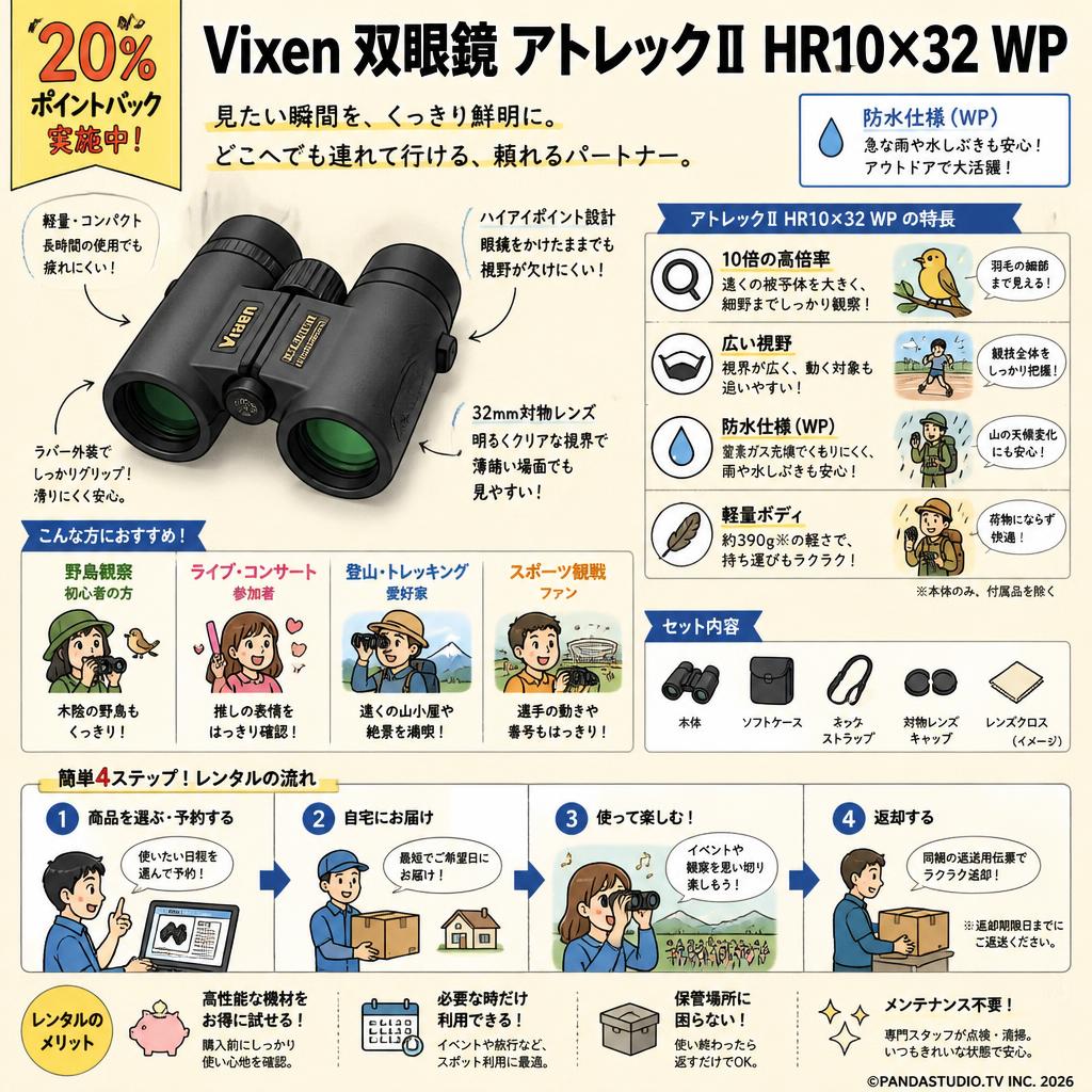 【20%ポイントバック実施中】Vixen 双眼鏡 アトレックII HR10×32 WP おもな対象のお客様