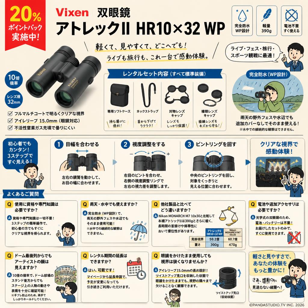 【20%ポイントバック実施中】Vixen 双眼鏡 アトレックII HR10×32 WP FAQ（よくある質問と答え）