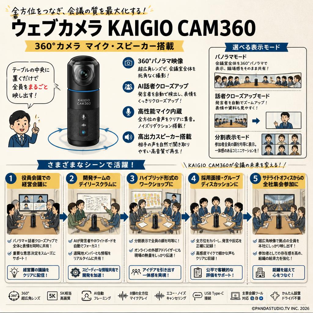 ウェブカメラ KAIGIO CAM360 360°カメラ マイク スピーカー搭載 用途