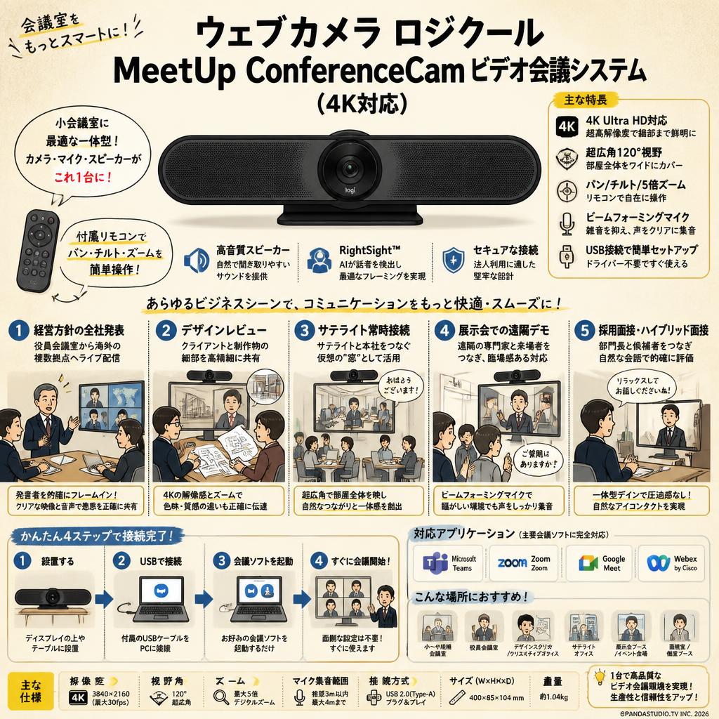 ウェブカメラ ロジクール MeetUp ConferenceCam ビデオ会議システム (4K対応) 用途