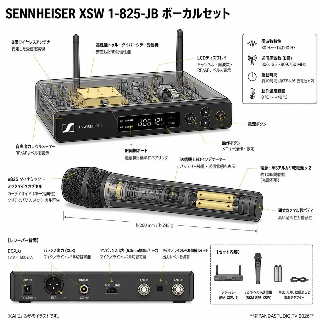 SENNHEISER XSW 1-825-JB ボーカルセット スペック
