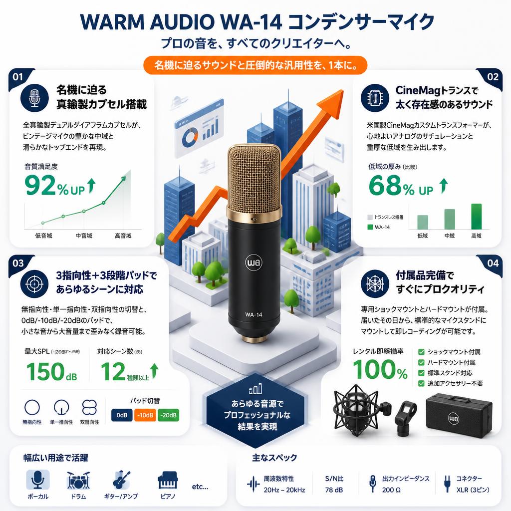 WARM AUDIO ( ウォームオーディオ ) / WA-14 コンデンサーマイク セールスポイント
