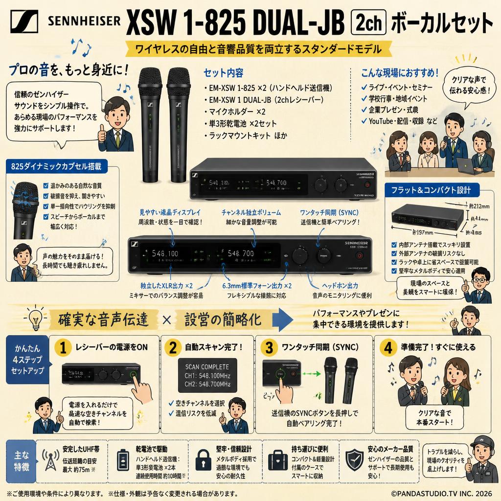 SENNHEISER  XSW 1-825 DUAL-JB 2ch ボーカルセット 概要