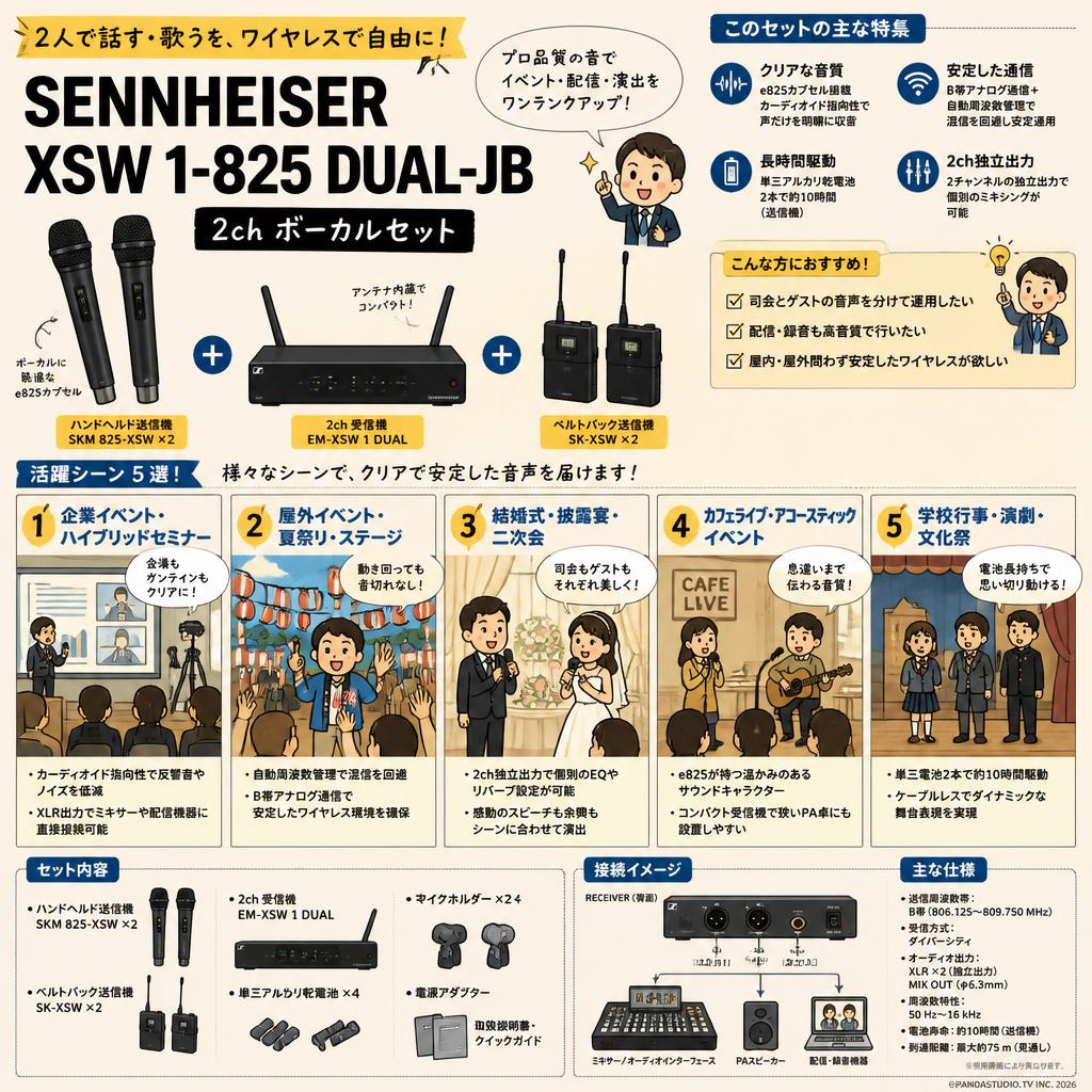 SENNHEISER  XSW 1-825 DUAL-JB 2ch ボーカルセット 用途