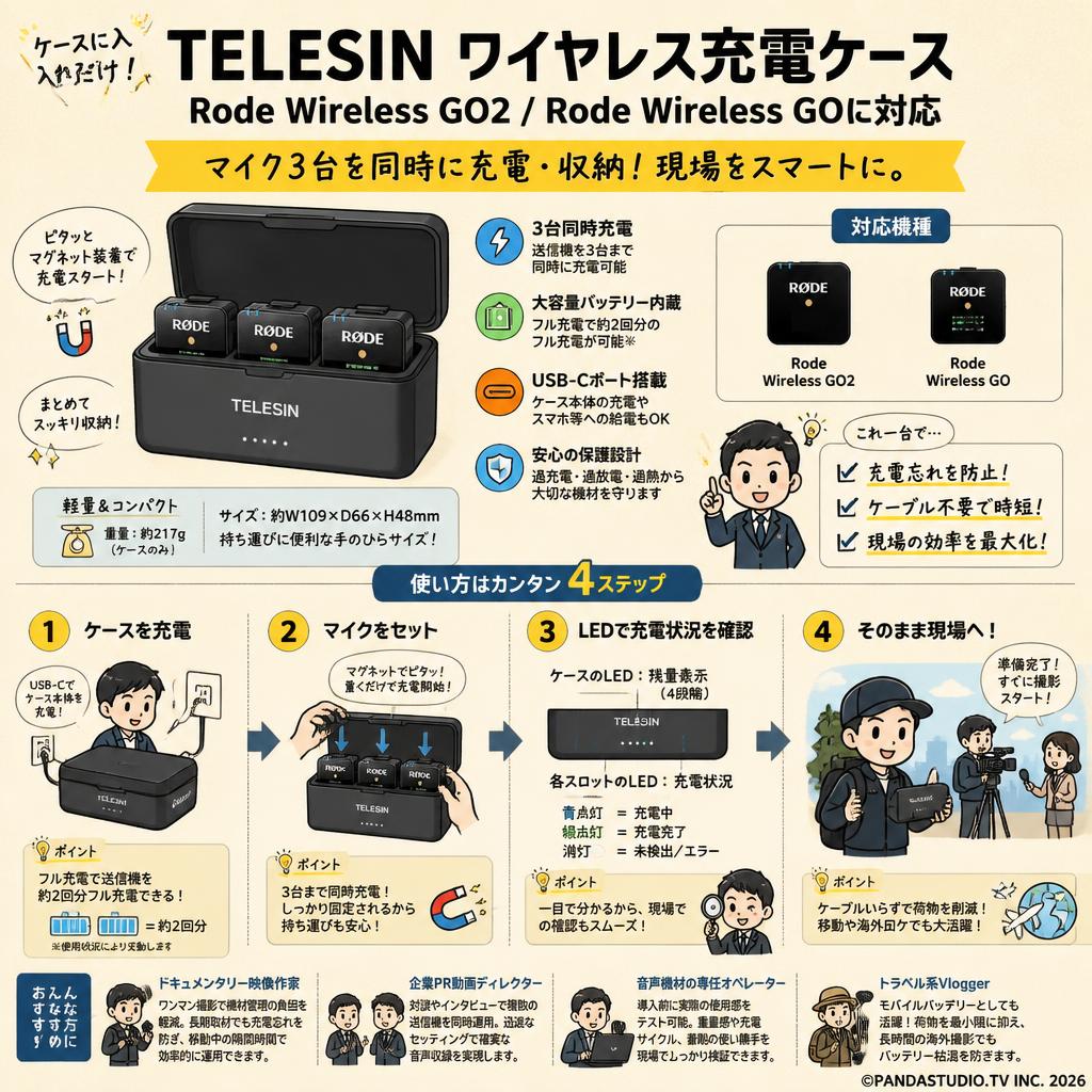 TELESIN ワイヤレス充電ケース Rode Wireless GO2 Rode Wireless GOに対応 おもな対象のお客様