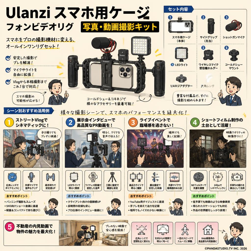 Ulanzi スマホ用ケージ フォンビデオリグ 写真 動画撮影キット 用途