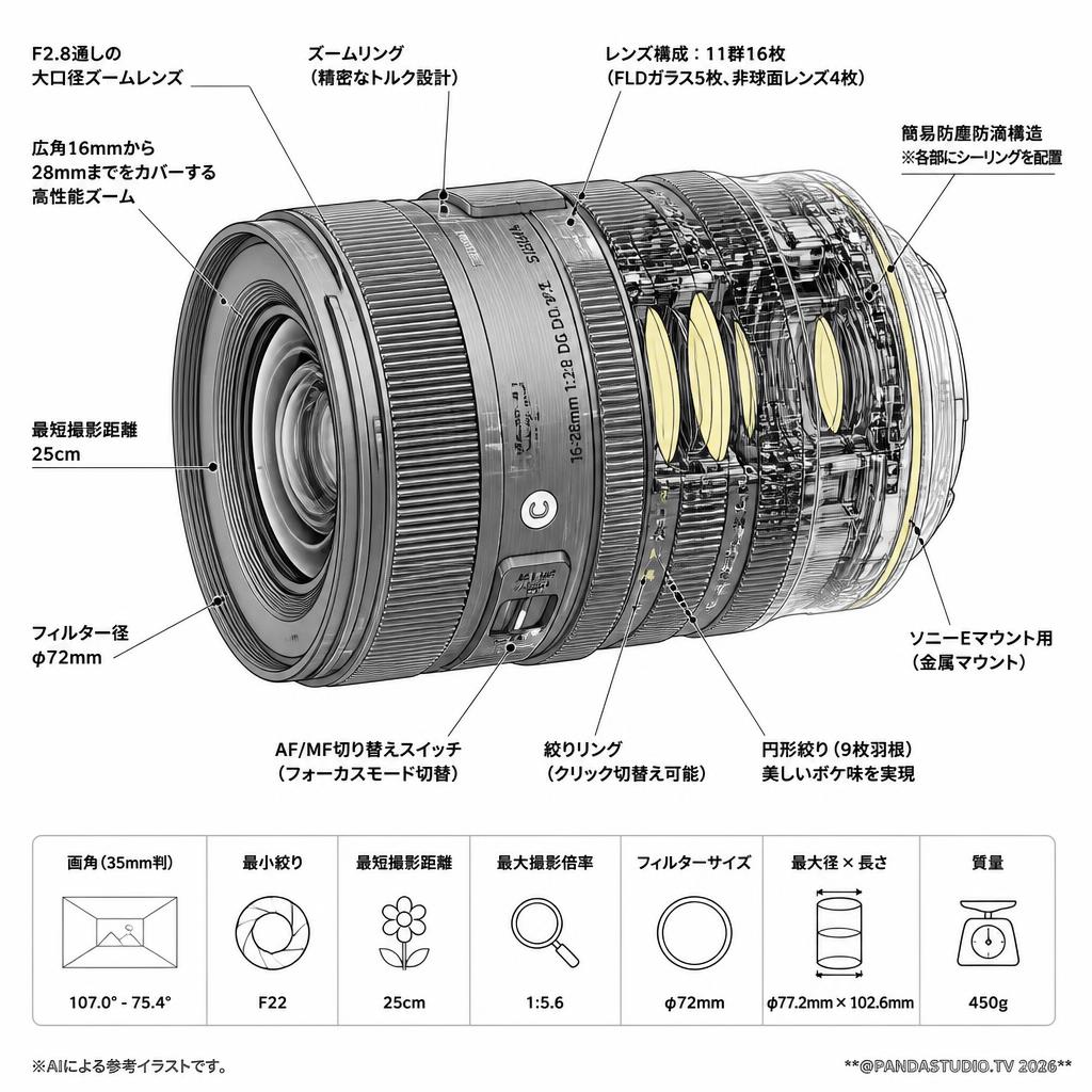SIGMA 16-28mm F2.8 DG DN  ソニーEマウント用 スペック