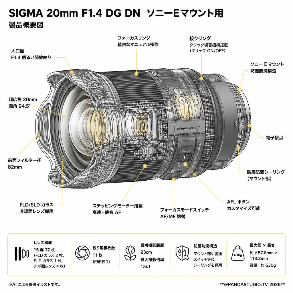 SIGMA 20mm F1.4 DG DN  ソニーEマウント用 スペック