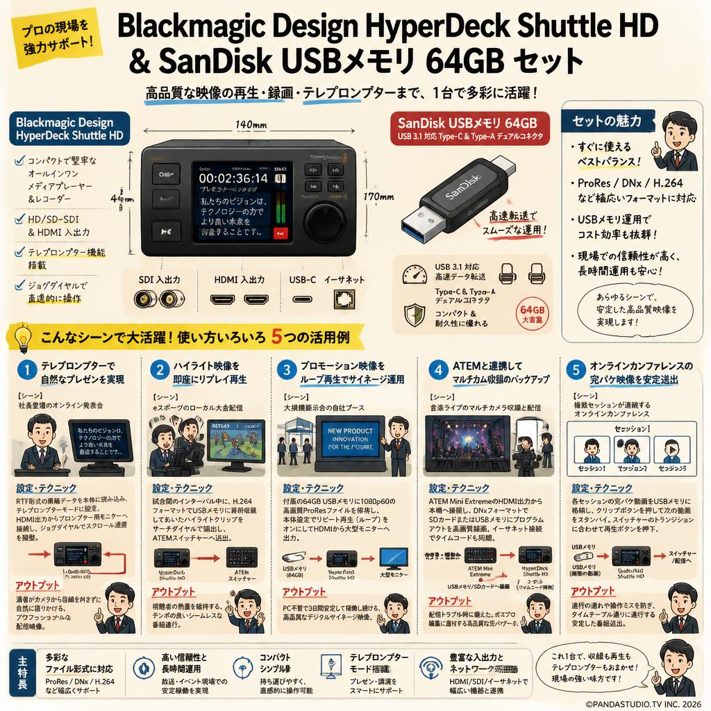 Blackmagic Design HyperDeck Shuttle HD / SanDisk USBメモリ 64GB USB 3.1 対応 Type-C ＆ Type-Aデュアルコネクタ セット 用途