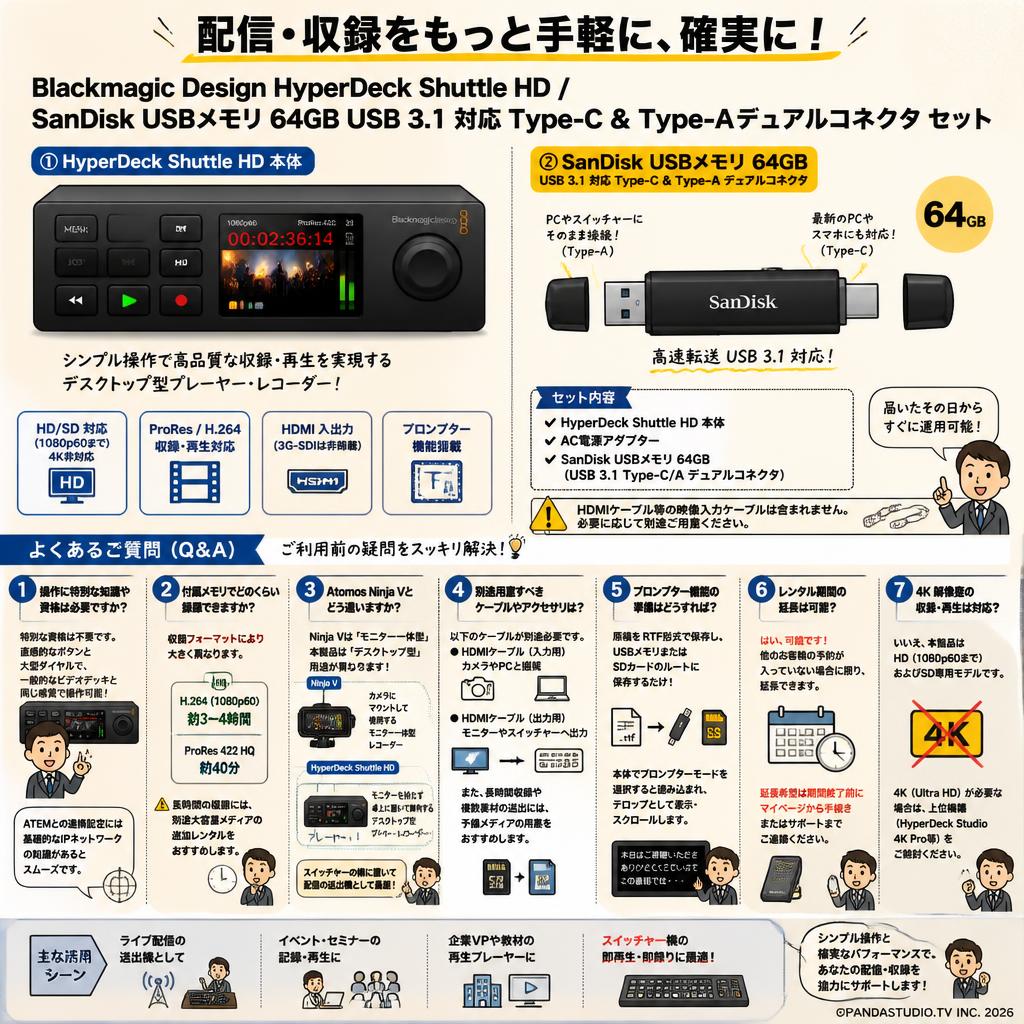 Blackmagic Design HyperDeck Shuttle HD / SanDisk USBメモリ 64GB USB 3.1 対応 Type-C ＆ Type-Aデュアルコネクタ セット FAQ（よくある質問と答え）
