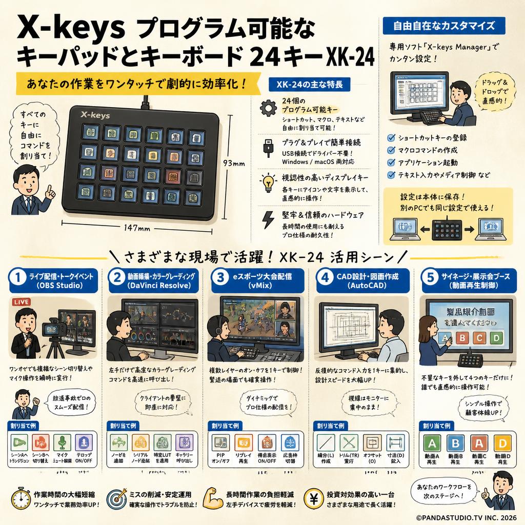X-keys プログラム可能なキーパッドとキーボード 24キーXK-24 用途