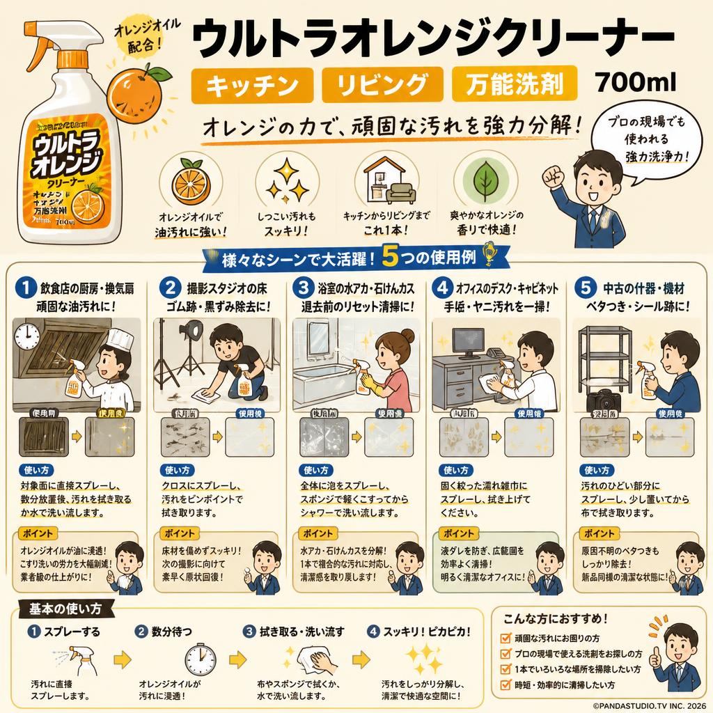 ウルトラオレンジクリーナーキッチン リビング 万能洗剤 700ml 用途