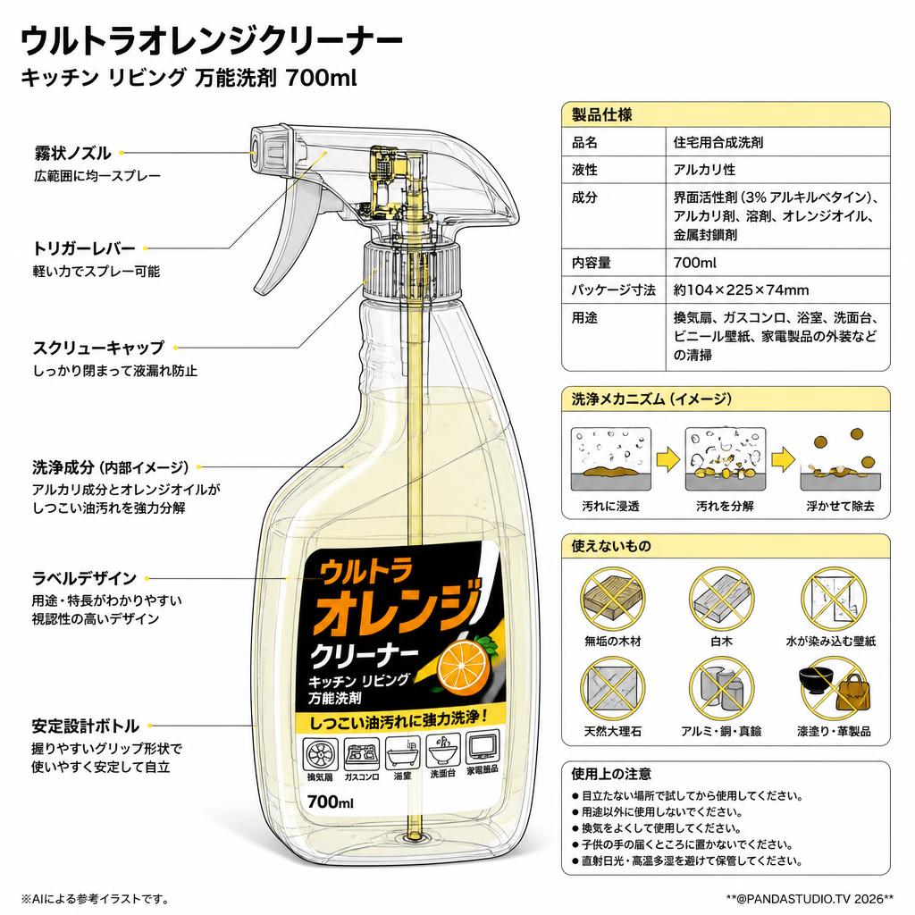 ウルトラオレンジクリーナーキッチン リビング 万能洗剤 700ml スペック