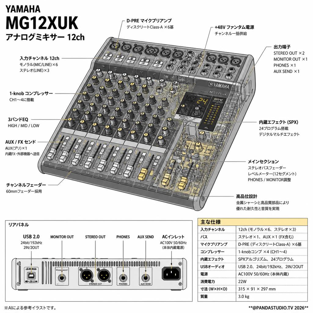 YAMAHA MG12XUK アナログミキサー 12ch | パンダスタジオ・レンタル