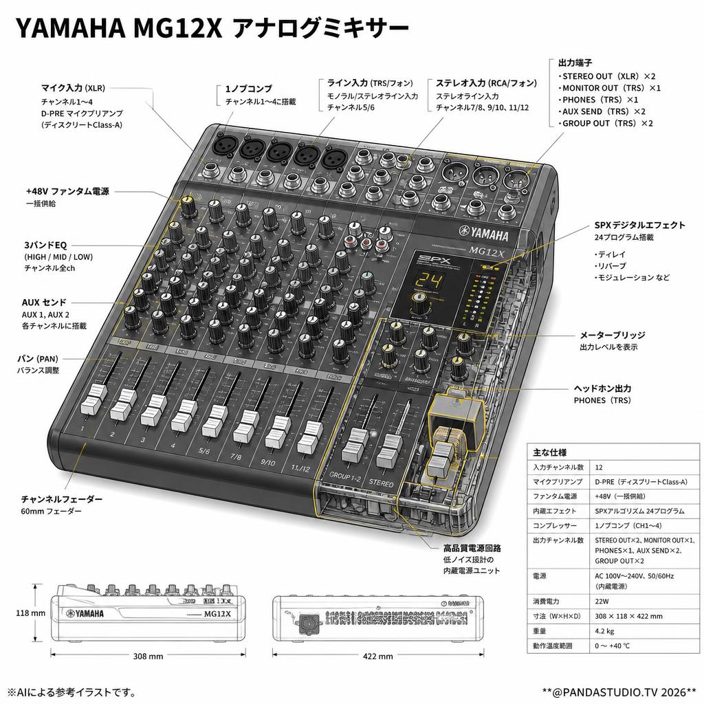 YAMAHA MG12X アナログミキサー スペック