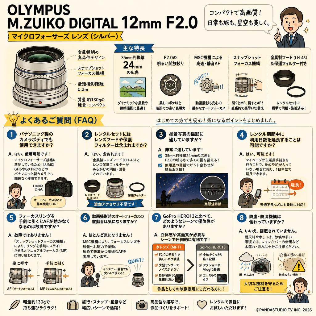 OLYMPUS M.ZUIKO DIGITAL 12mm F2.0 マイクロフォーサーズ レンズ（シルバー） FAQ（よくある質問と答え）