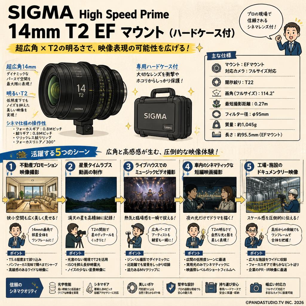 SIGMA High Speed Prime 14mm T2 EF マウント (ハードケ－ス付) 用途