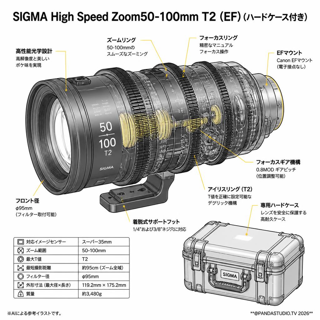 SIGMA High Speed Zoom50-100mm  T2 (EF) (ハードケース付き) スペック