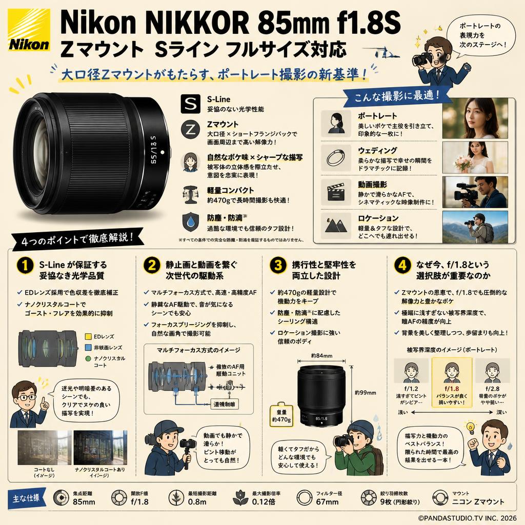 Nikon NIKKOR 85mm f1.8S Zマウント Sライン フルサイズ対応 | パンダ