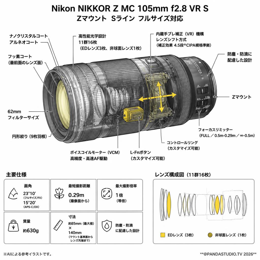Nikon NIKKOR Z MC 105mm f2.8 VR S Zマウント Sライン フルサイズ対応 スペック