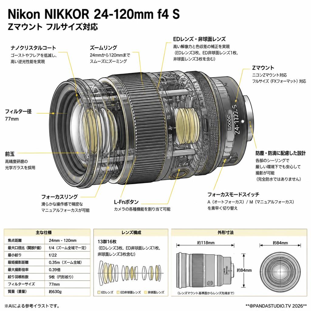 Nikon NIKKOR 24-120mm f4 S Zマウント フルサイズ対応 スペック