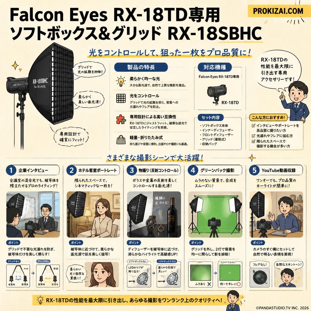 Falcon Eyes RX-18TD専用ソフトボックス＆グリッド RX-18SBHC【PROKIZAI.COM】 用途