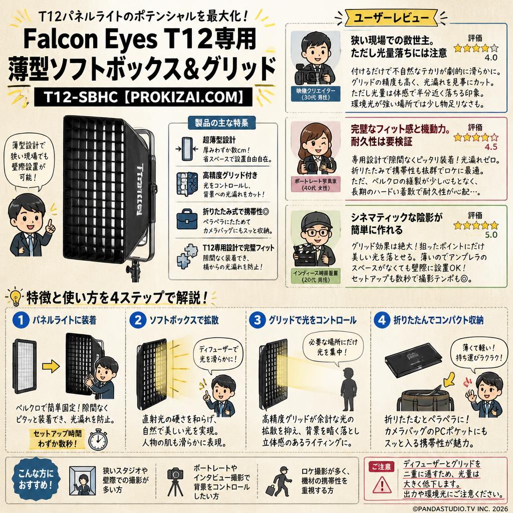Falcon EyesT12専用薄型ソフトボックス＆グリッド　T12-SBHC【PROKIZAI.COM】 インターネット上のお客様の声（評判）