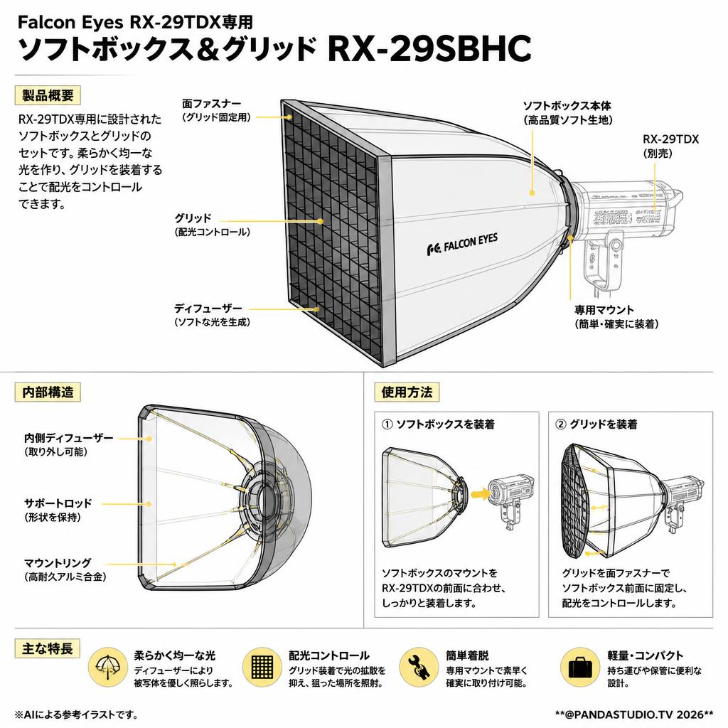 Falcon Eyes RX-29TDX専用ソフトボックス＆グリッド RX-29SBHC【PROKIZAI.COM】 スペック