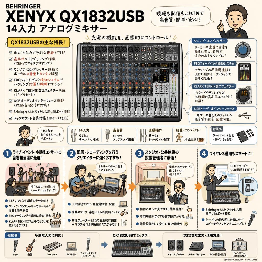 BEHRINGER XENYX QX1832USB 14入力 アナログミキサー おもな対象のお客様