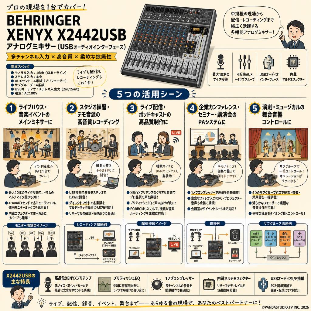 BEHRINGER XENYX X2442USB アナログミキサー(USBオーディオインターフェース) 用途