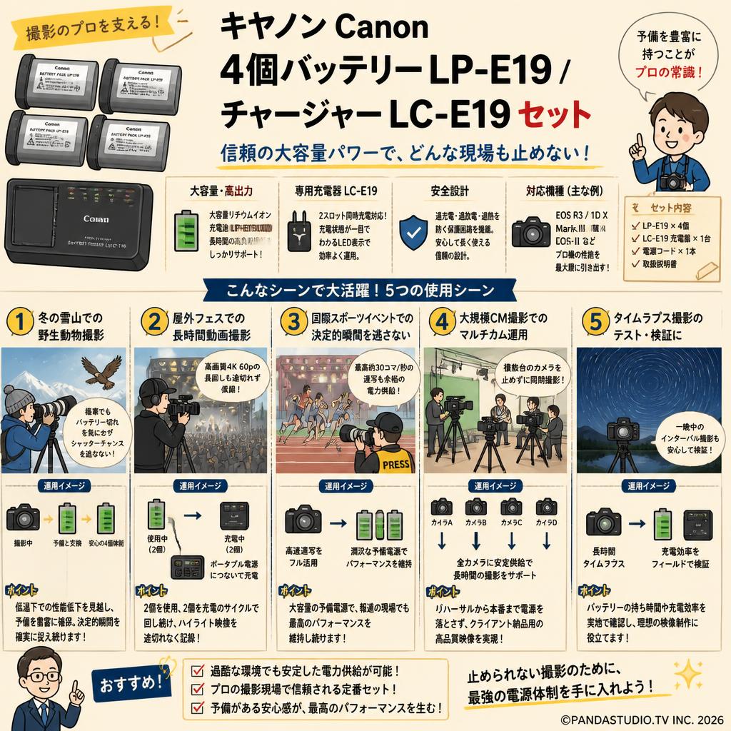 キヤノン Canon 4個バッテリーLP-E19/ チャージャー LC-E19 セット 用途