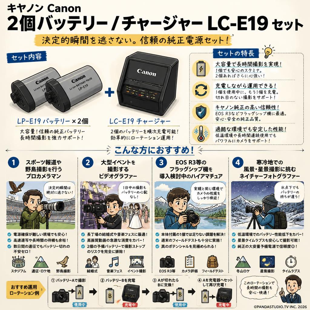 キヤノン Canon 2個バッテリー/ チャージャー LC-E19 セット おもな対象のお客様