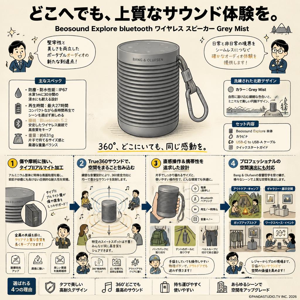 Beosound Explore bluetooth ワイヤレス スピーカー Grey Mist 概要